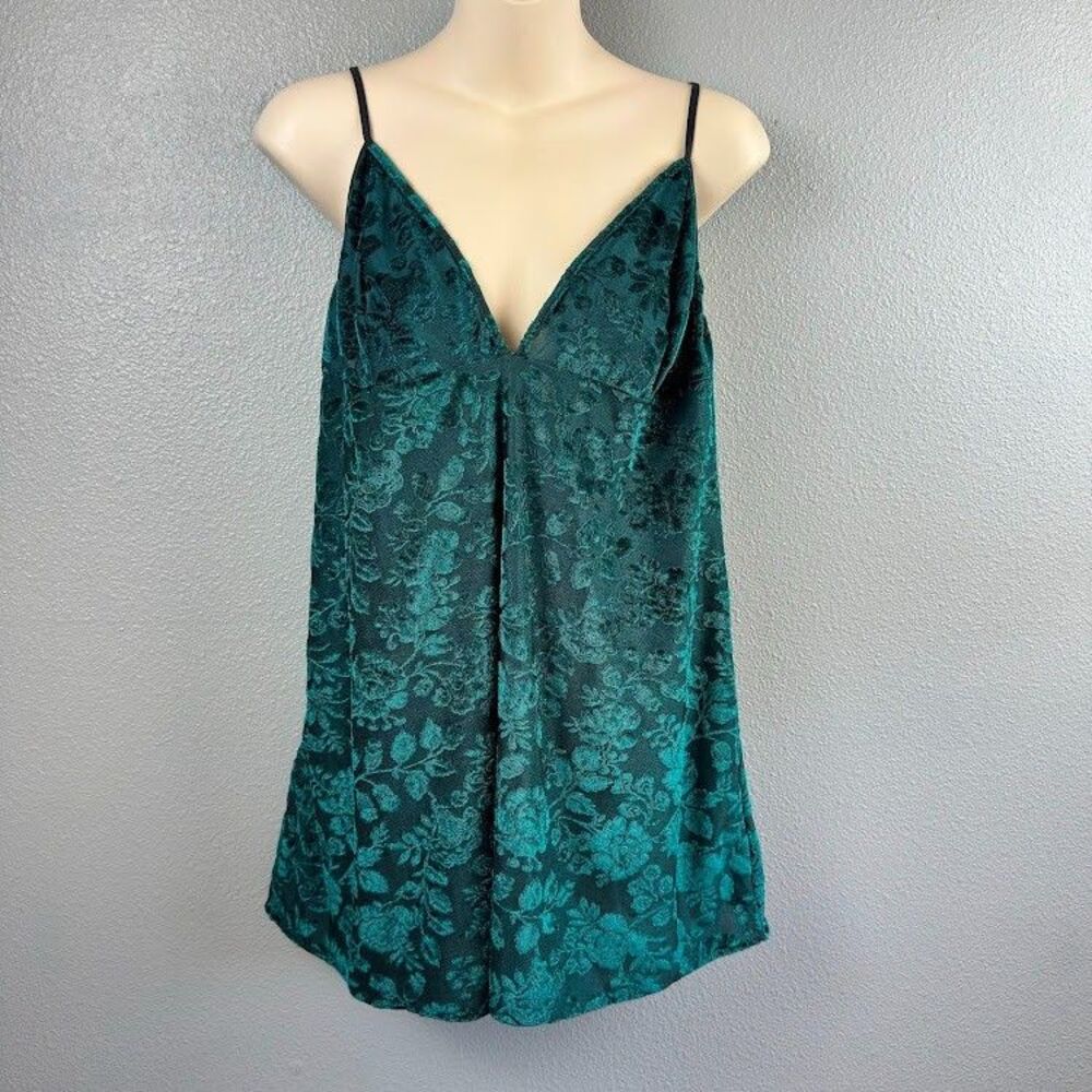 Vintage Babydoll Emerald Green Velvet Burnout Cami Top Goth Whimsical Romantic